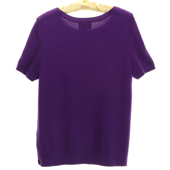 Lands End 100% Cashmere Short Sleeve Crew Neck Sweater Women M/P 10-12 Purple - Picture 3 of 11